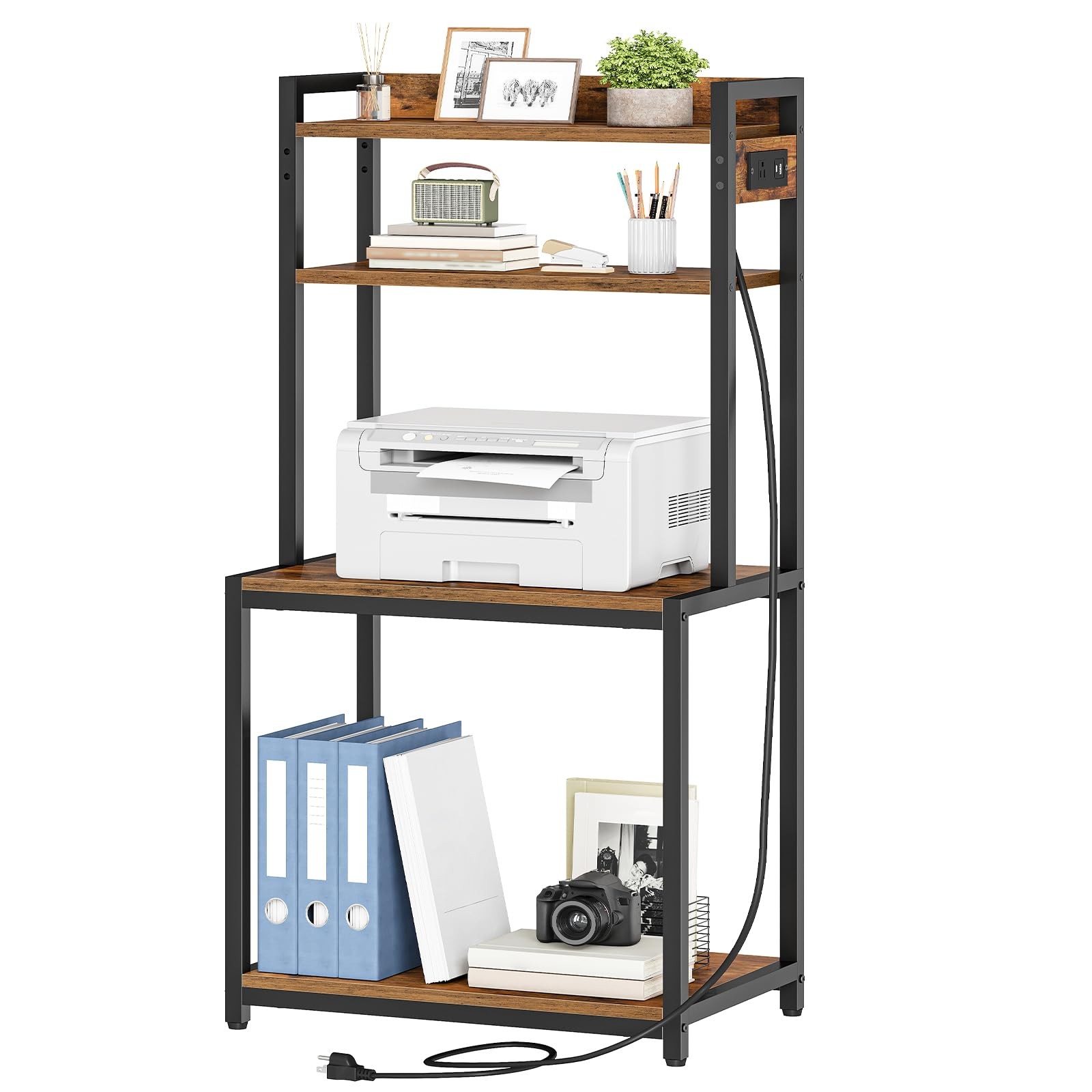 Printer Stand with Charging Station, 4-Tier Printer Table with Storage, Large...