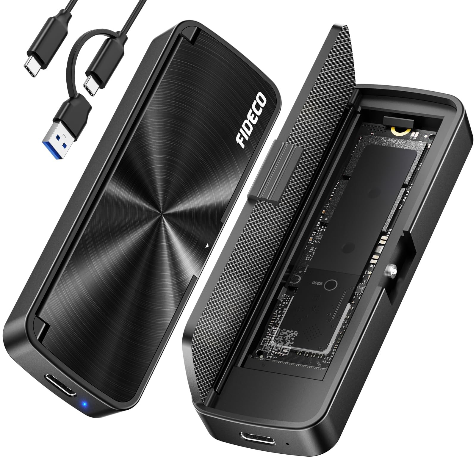 FIDECO M.2 NVMe to USB 3.2 10Gbps SSD Enclosure, ToolFree Reader Adapter