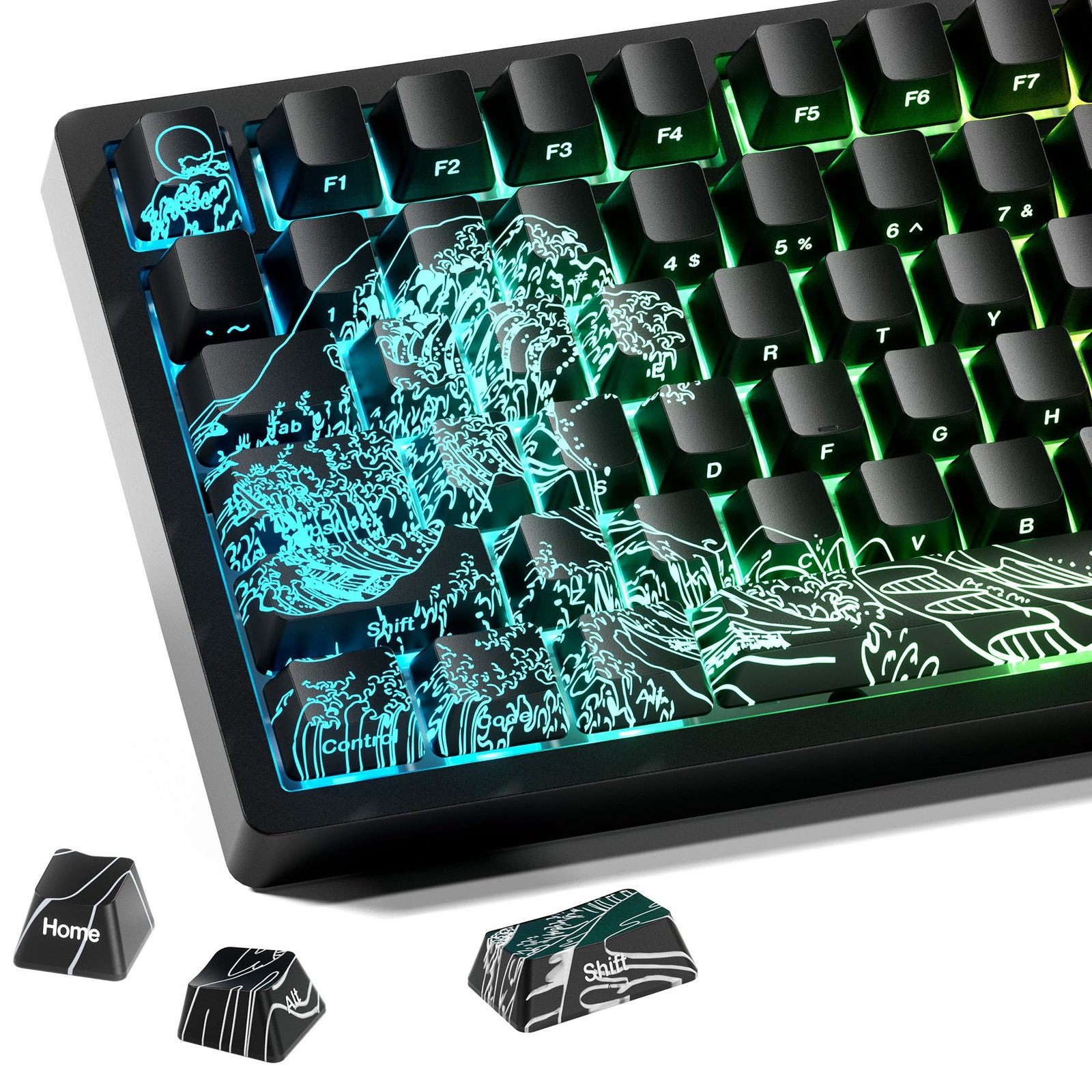 118 PCS XVX Kanagawa Keycaps Shine Through IMD OEM Profile Side Printed Black