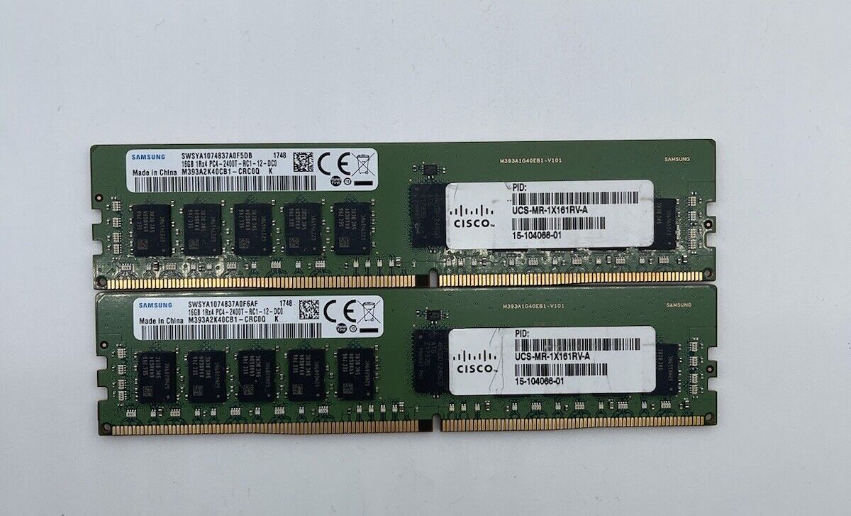 Lot Of 2 Samsung 16GB 1Rx4 PC4-2400T, DDR4 M393A2K40CB1