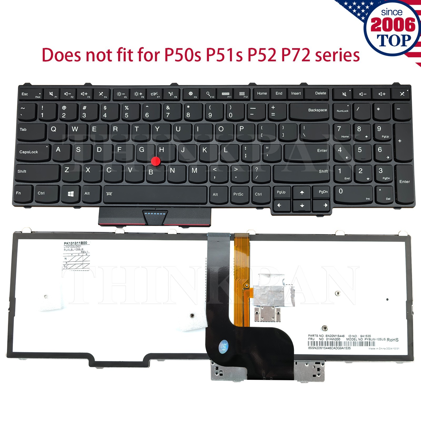 New US Keyboard Backlit for Lenovo Thinkpad P50 P51 P70 P71 P70s 00PA288 01HW200