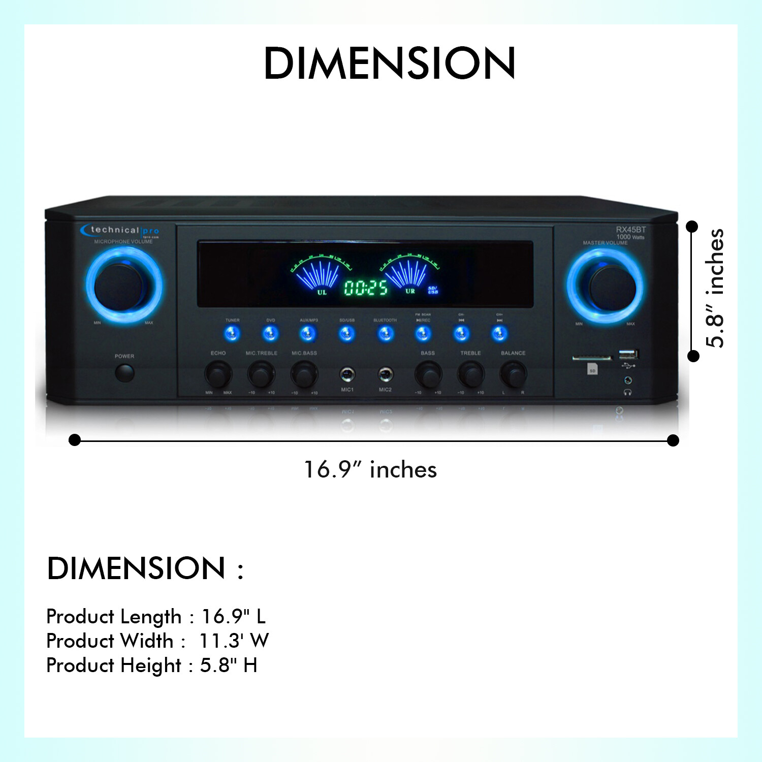 RX45BT Professional Bluetooth Receiver with USB & SD Card Inputs