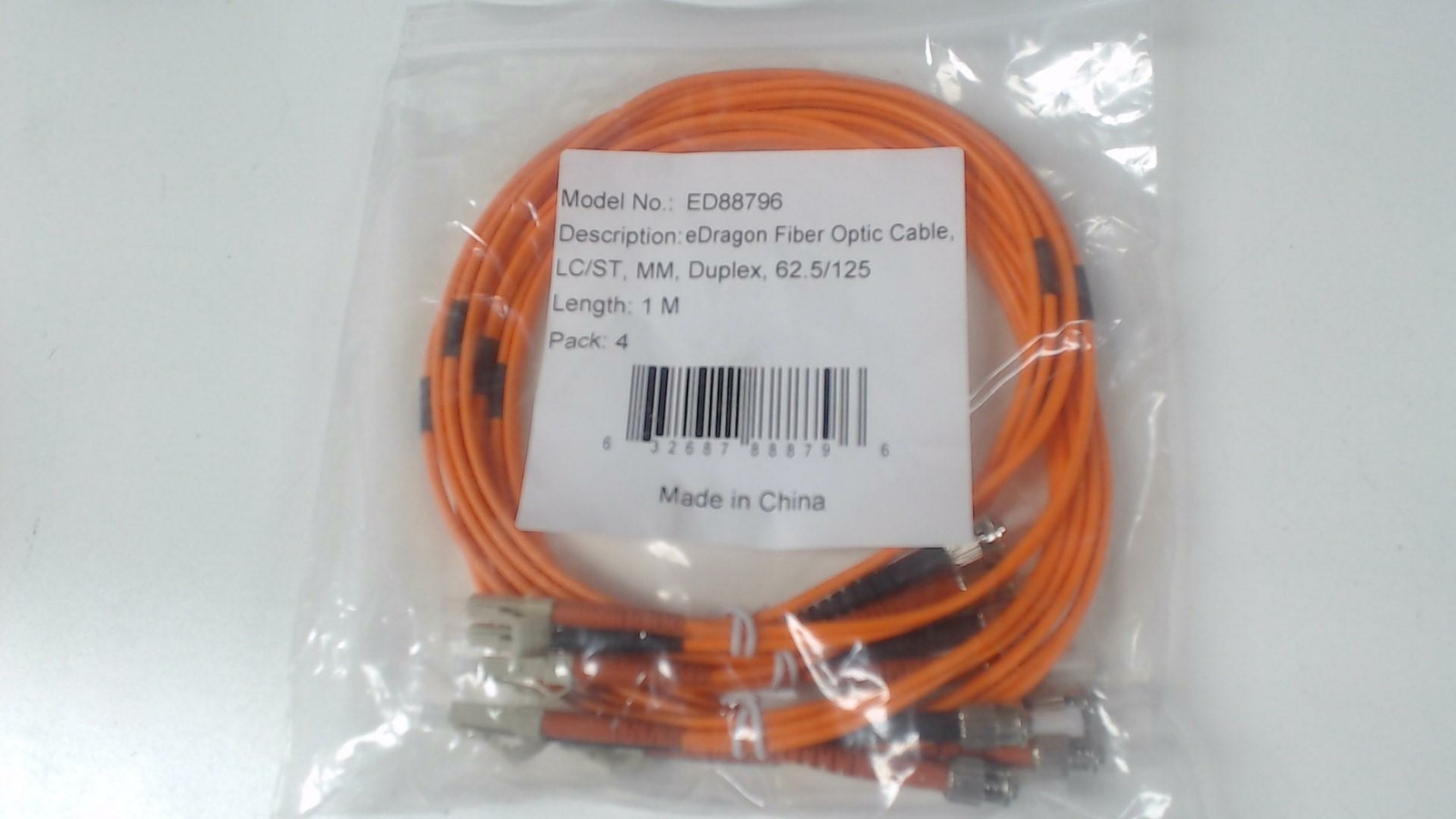 Pack of 4: eDragon Fiber Optic Cable LC / ST Multimode Duplex 62.5/125 - Orange