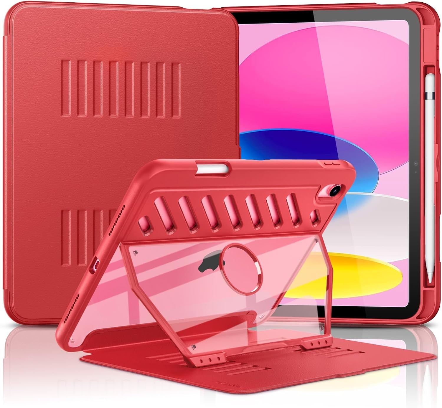Shockproof Case for iPad 11th/10th Gen 2025/2022, Red with Magnetic Stand & Hold