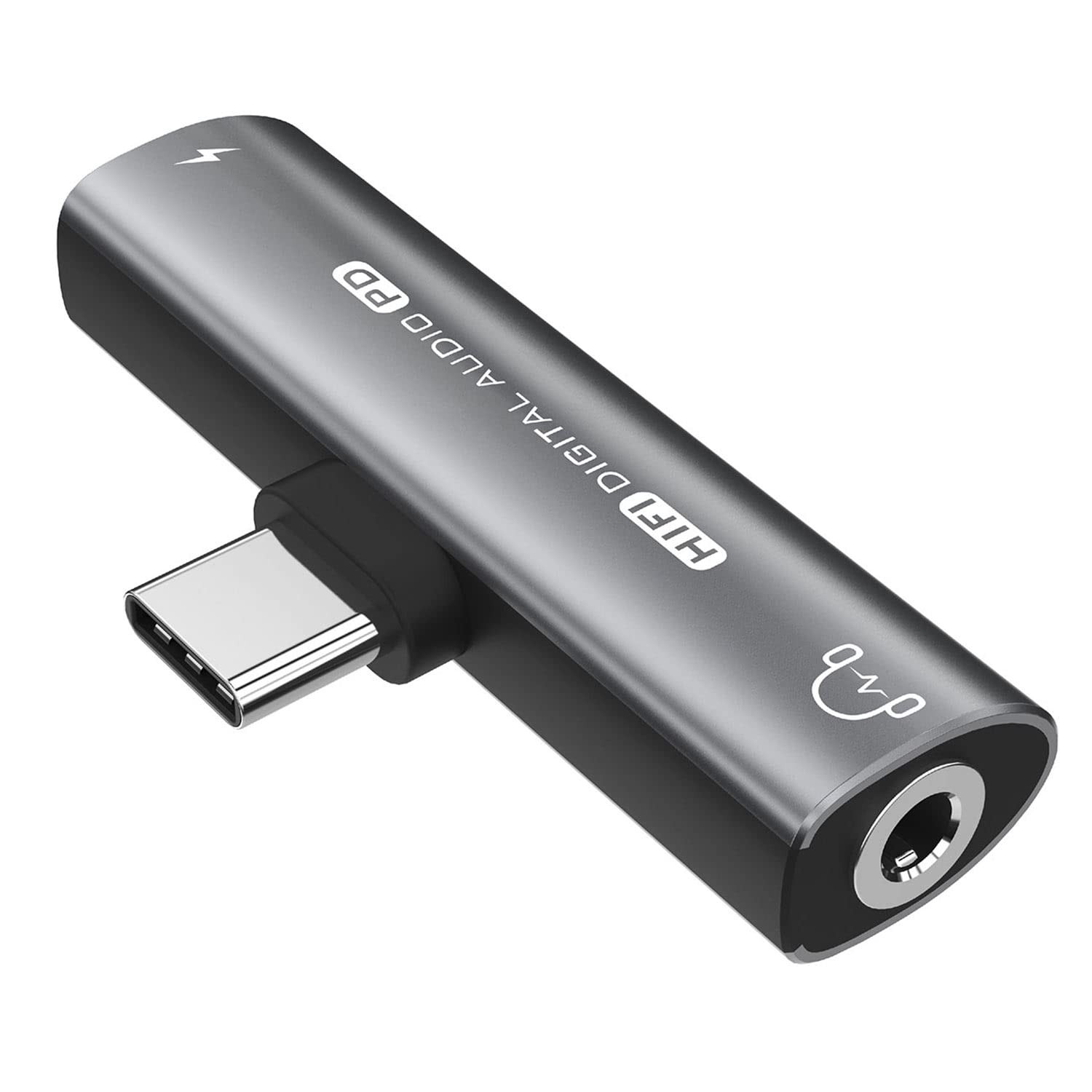 USB C Headphone Adapter, 2 in 1 C to 3.5mm Jack HiFi DAC Grey