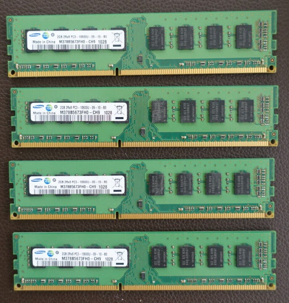 8GB (4 x 2GB) Samsung 2Rx8 PC3-10600U-09-10-B0 DDR3-1333 SDRAM DIMM