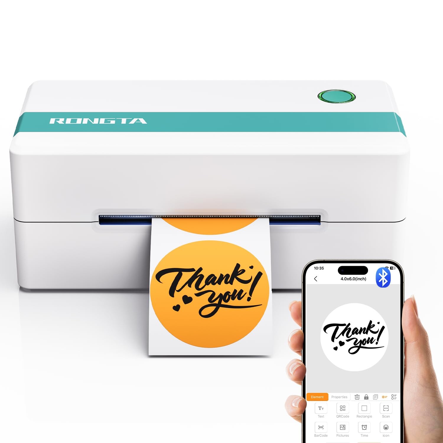 Rongta Thermal Shipping Label Printer Bluetooth Wireless 4x6 Sticker Label Ma...