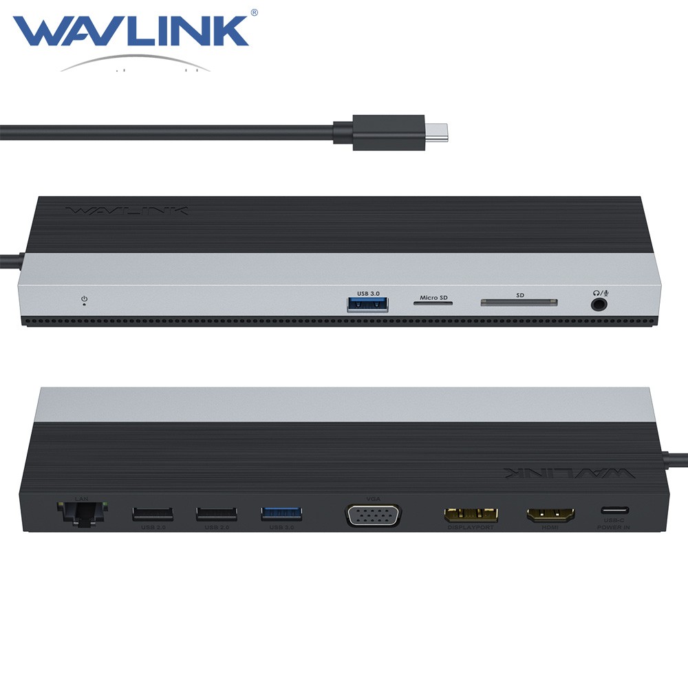 WAVLINK USB C Hub Laptop Docking Station 3 Monitors 4K@30Hz DP+HDMI+VGA 2xUSB3.0