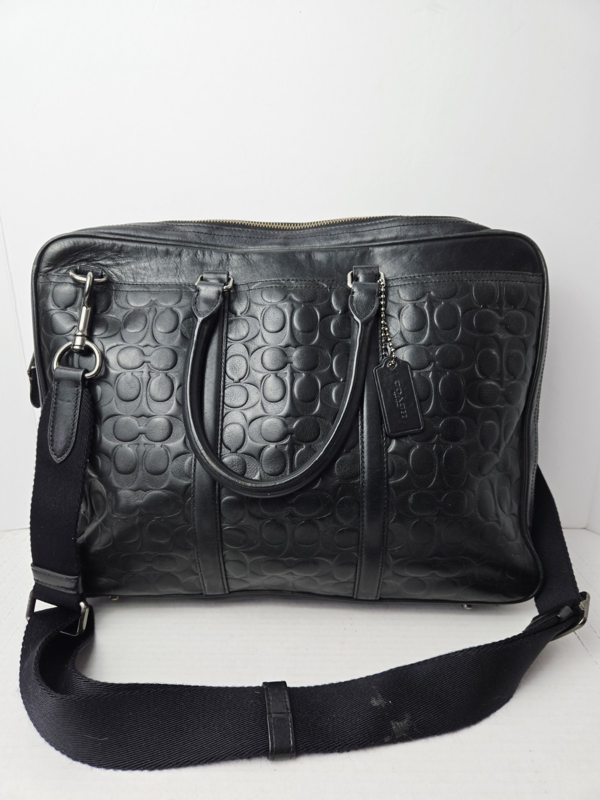 Vintage Coach leather laptop bag black logo slim briefcase