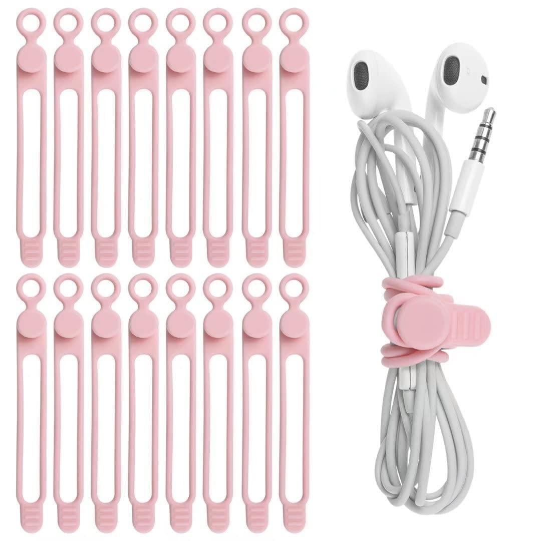 Nearockle 16Pcs Silicone Cable Straps Wire Organizer for 4.2 Inch, Pink