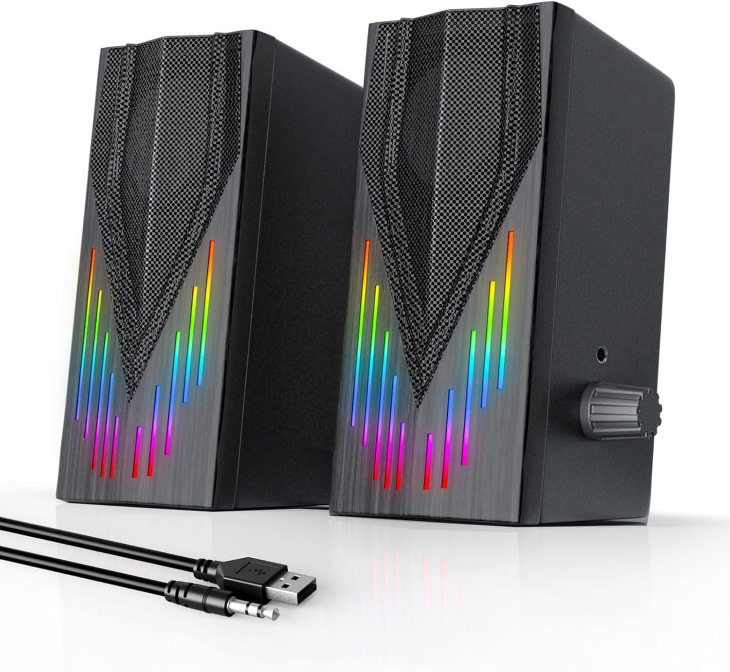 Uakinat Computer Speakers with 6 Colorful RGB Lights,USB Powered 3.5mm Aux wi...