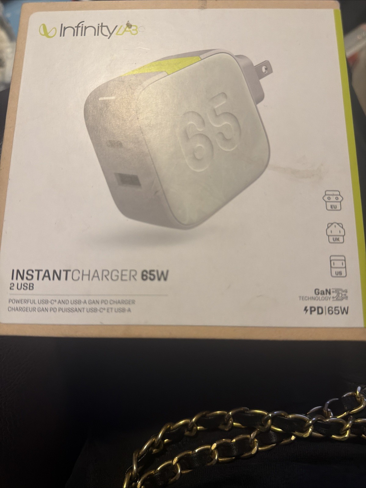 INFINITY LAB InstantCharger 65W 2 USB, Powerful USB-C & USB-A Gan PD Charger