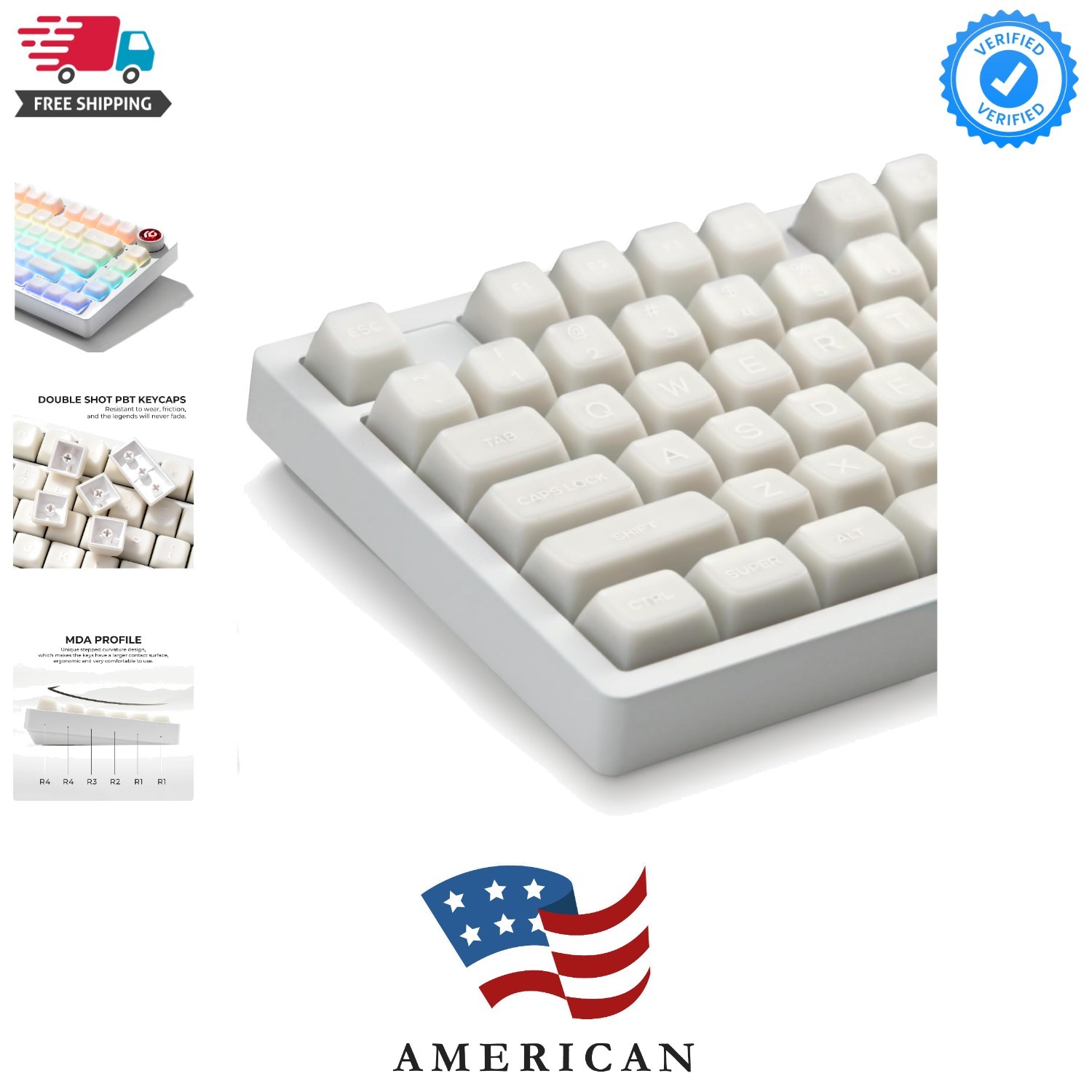 XVX White Jade Keycaps, Double Shot PBT Keyboard Key caps 132 Keys MDA Profil...