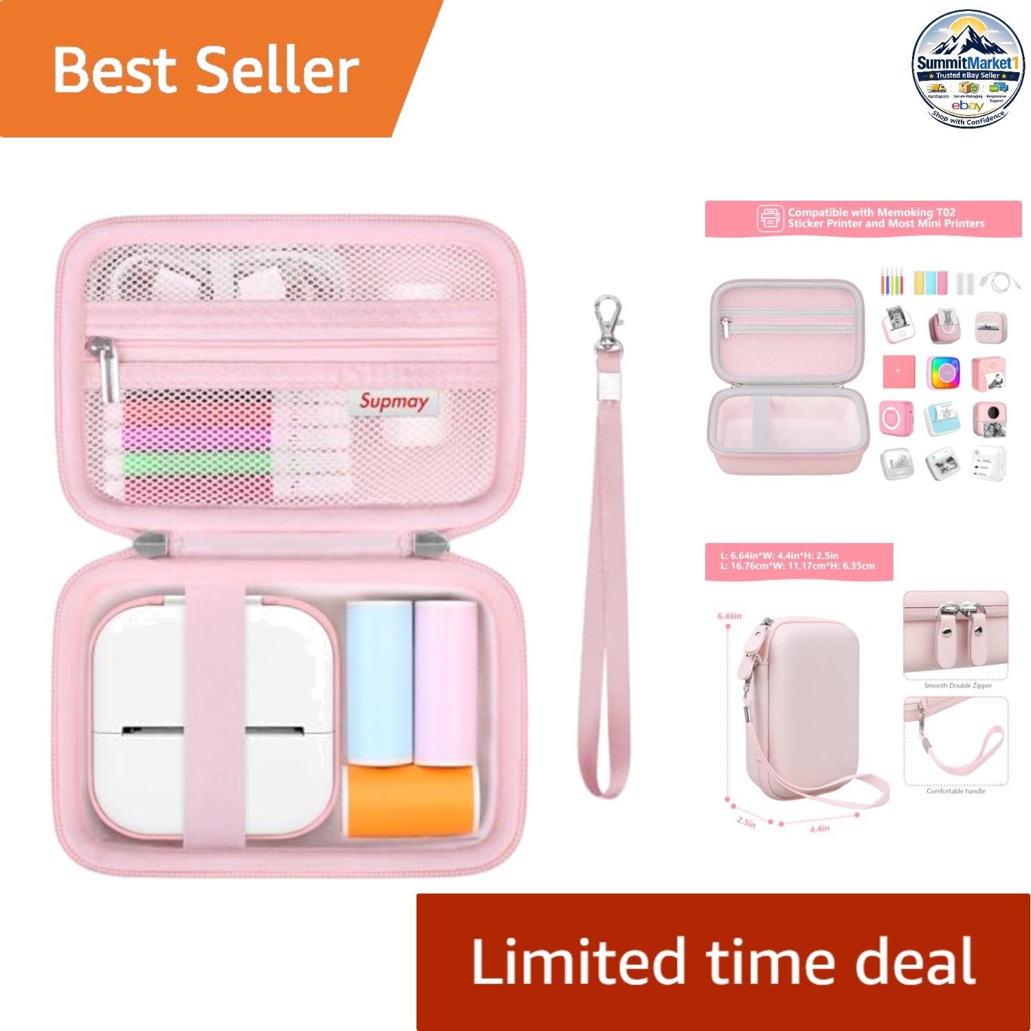 Mini Sticker Printer Case For Memoking T02 Phomemo iDPRT Pink EVA Storage Bag