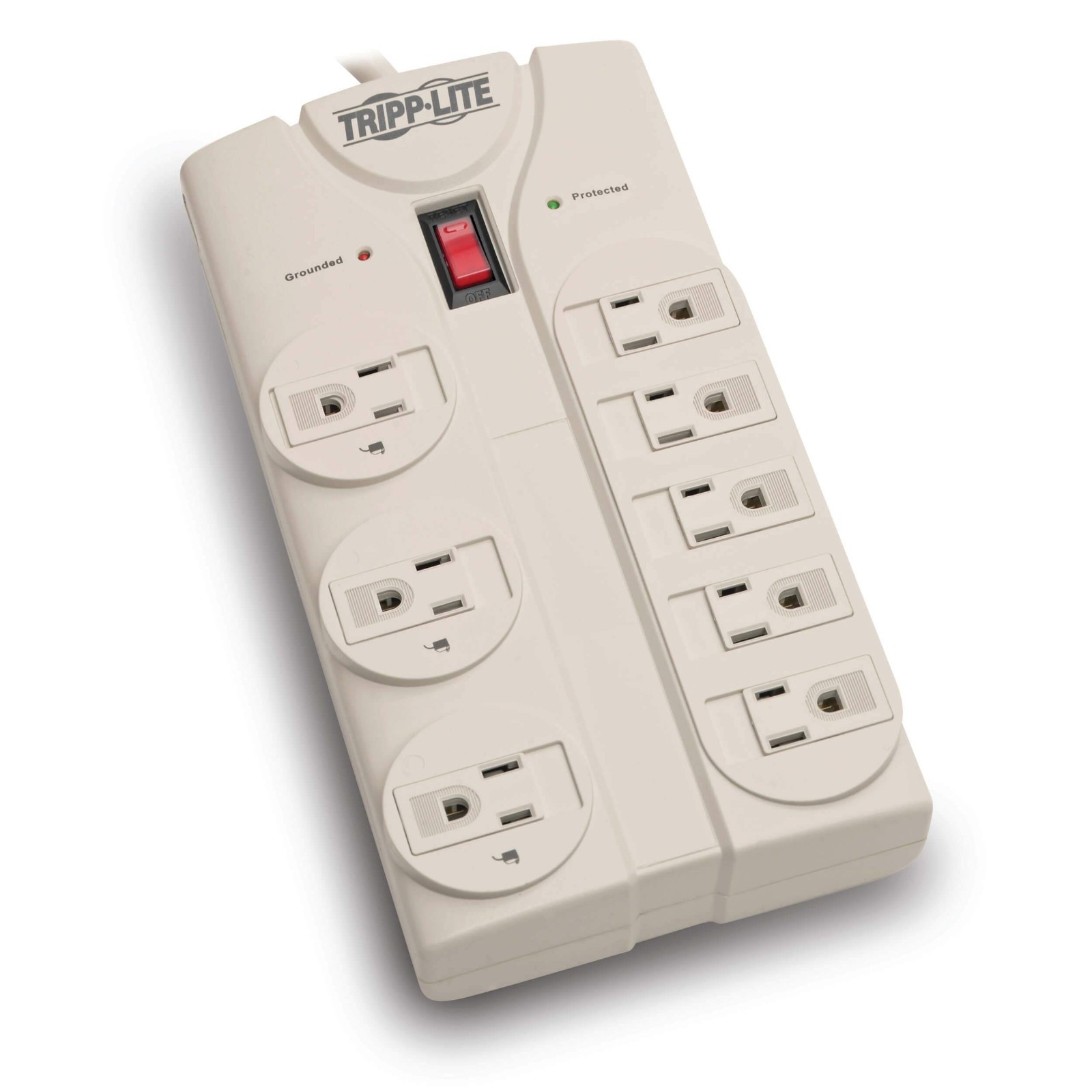 Eaton 8-Outlet Surge Protector Power Strip 1440J Flat Plug 8ft Cord White