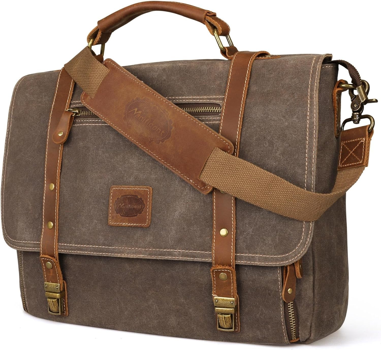 Laptop Messenger bag for Mens 15.6 Inch, Waterproof Vintage Genuine Brown 