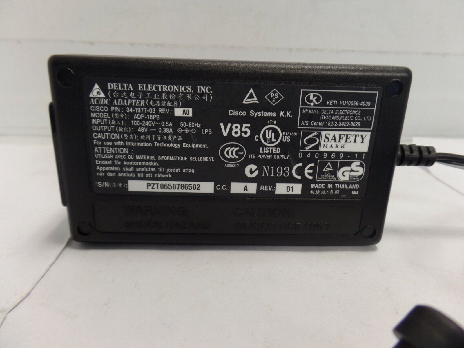 Genuine Cisco Delta ADP-18PB 34-1977-03 Power Adaptor 72-0259 48v