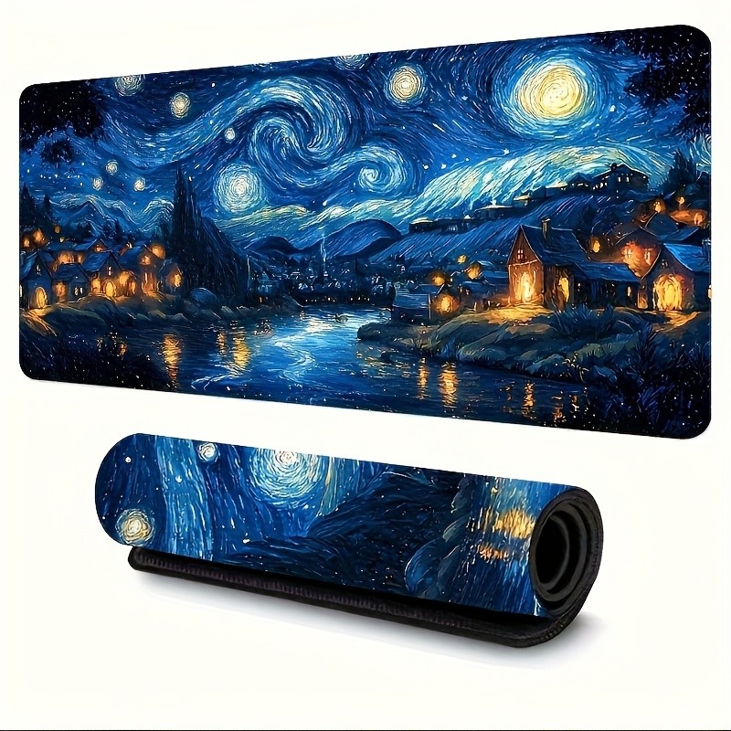 Van Gogh Starry Night Inspired Gaming Mousepad And Desk Mat - Non-Slip Rubber
