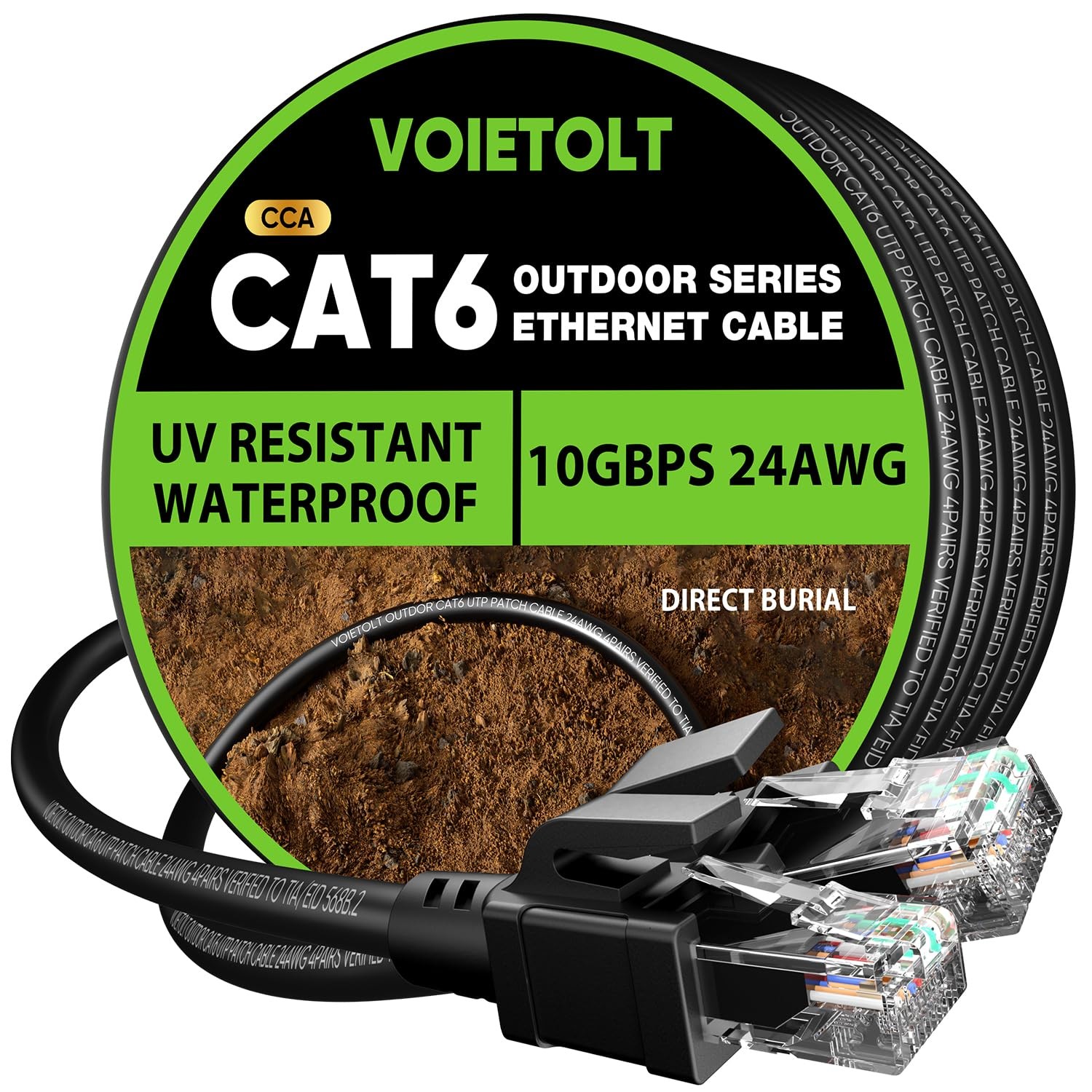 Cat 6 Outdoor Ethernet Cable 250 ft, 24AWG 10Gbps Cat6 Cable Cord Waterproof Dir