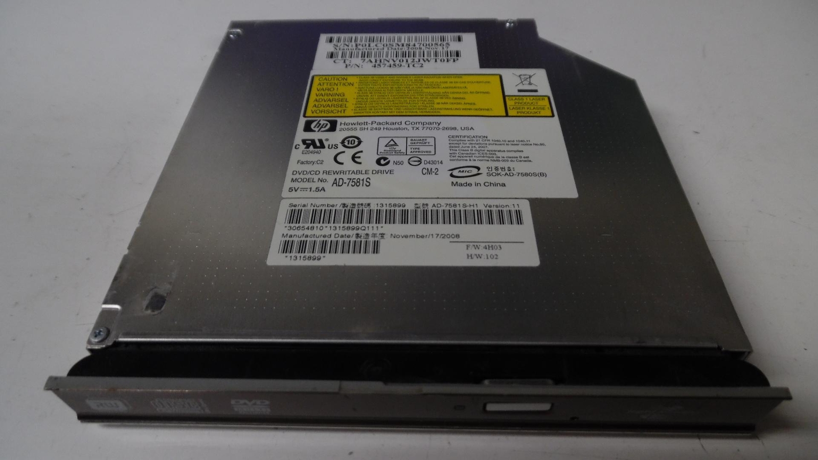 Genuine HP Pavilion DV7-1279WM / CD/DVD ReWriteable Drive - AD-7581S 480459-002