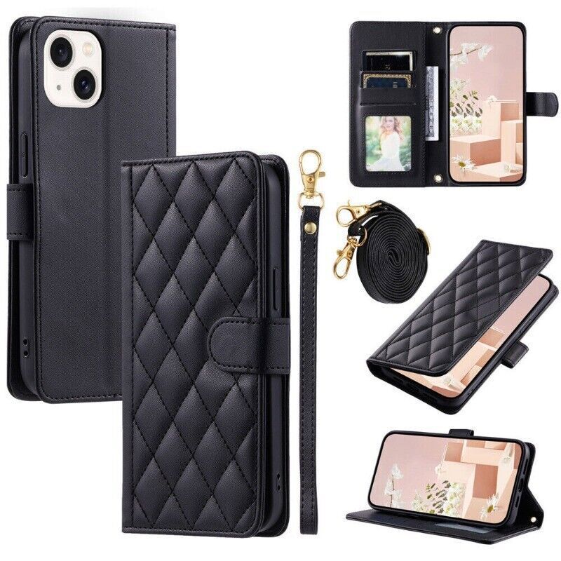 Luxury Magnetic Grid Leather Wallet Cover Case For 16 15 14 13 12 11 Pro Max SE