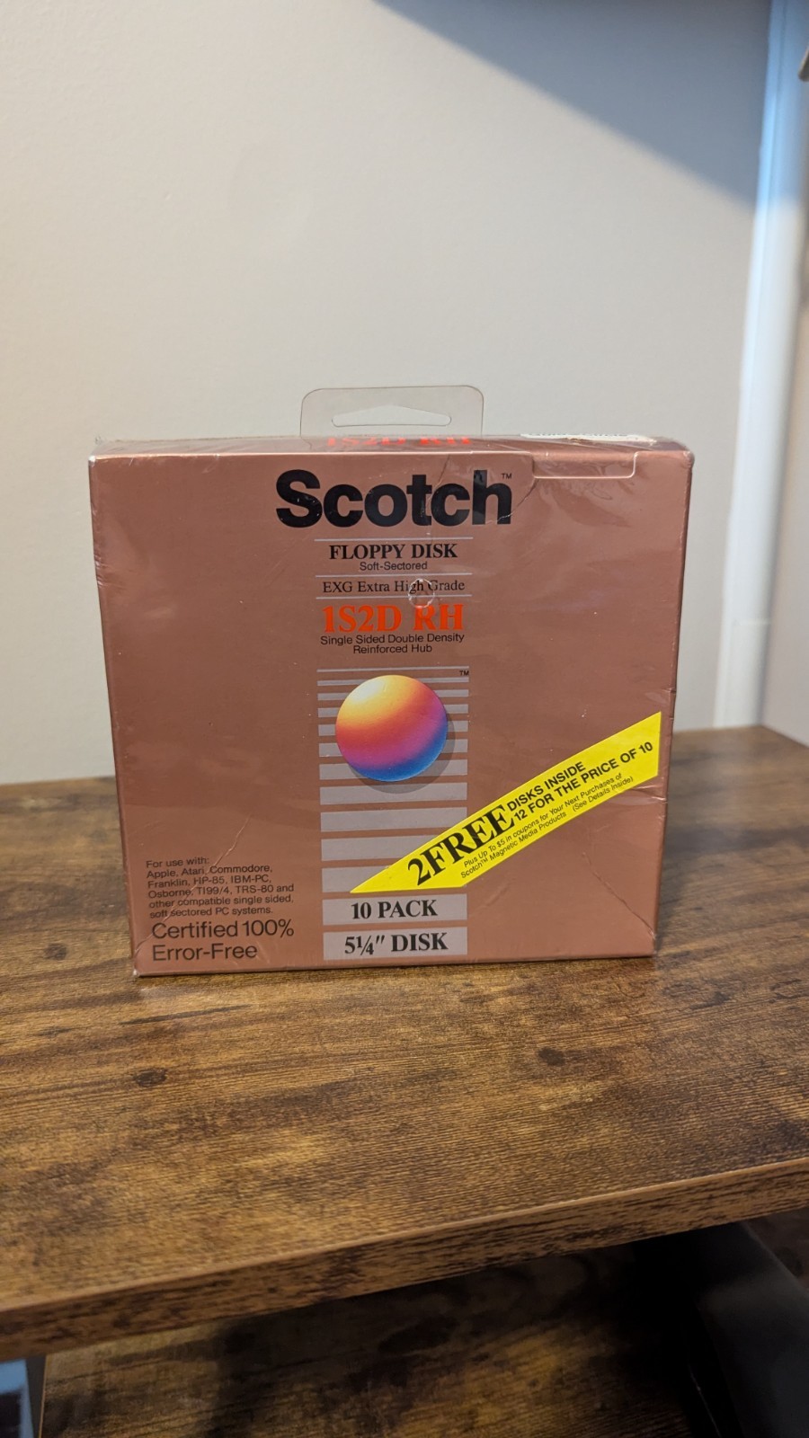 Vintage 1986 NOS Scotch Floppy Disk 10 Pack Box 1S2D RH 5 1/4"