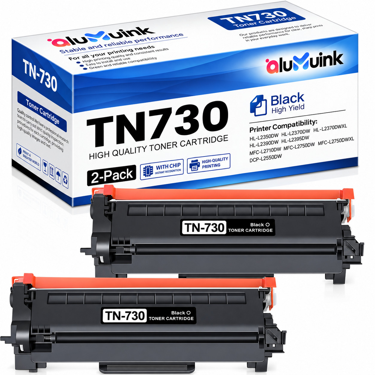 TN730 Toner Cartridge 2PACK for DCP-L2550DW HL-L2350DW HL-L2390DW HL-L2395DW