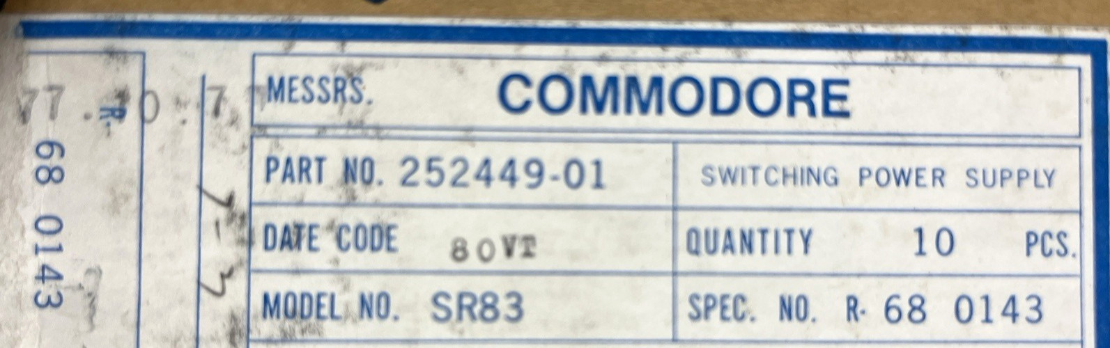 Brand New Old Stock inventory Commodore 128D Computer power supply