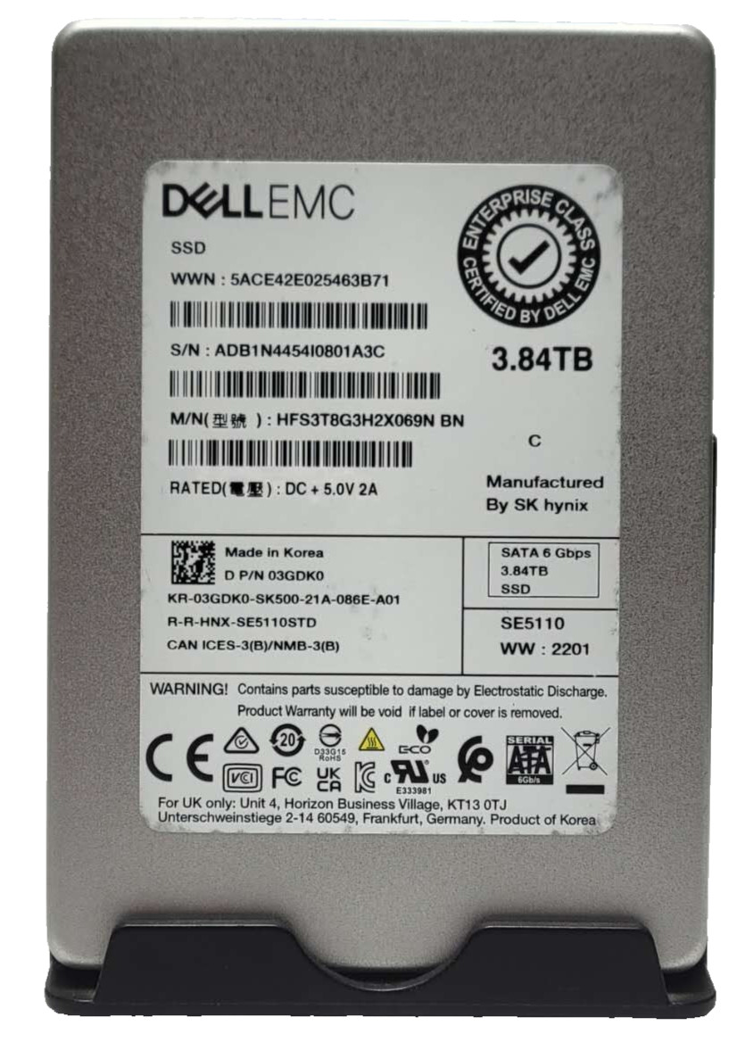 DELL SK HYNIX 3GDK0 3.84TB SATA SSD HFS3T8G3H2X069N 03GDK0 100% Health