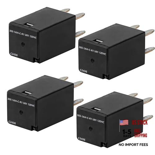4 Pack 303-1AH-C-R1-U01-12VDC Automotive Relay with 4 Pins, 20 Amp 12V SPNO