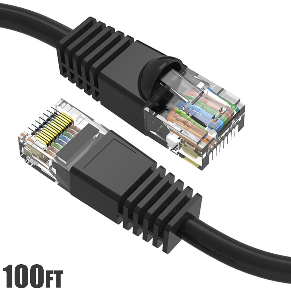 100FT Cat6 RJ45 Ethernet LAN Network UTP Snagless Patch Cable Pure Copper Black