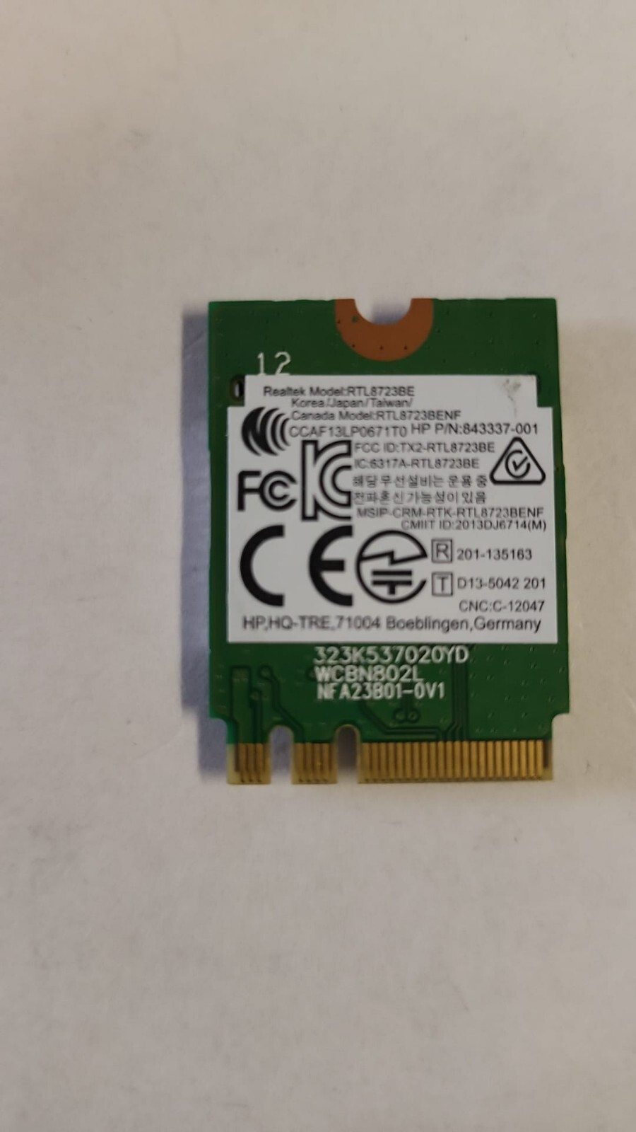 HP OEM 843338-001 Realtek RTL8723BE802.11bgn BT NGFF mini P/N 843337-001 TESTED.
