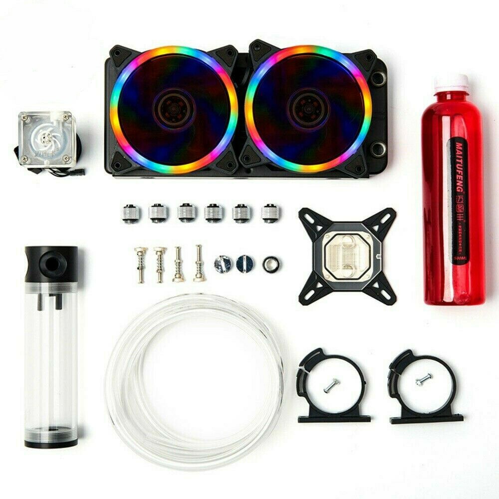 P Liquid Water ooling Kit 240mm Radiator Pump Reservoir PU Blok Tube  Lot