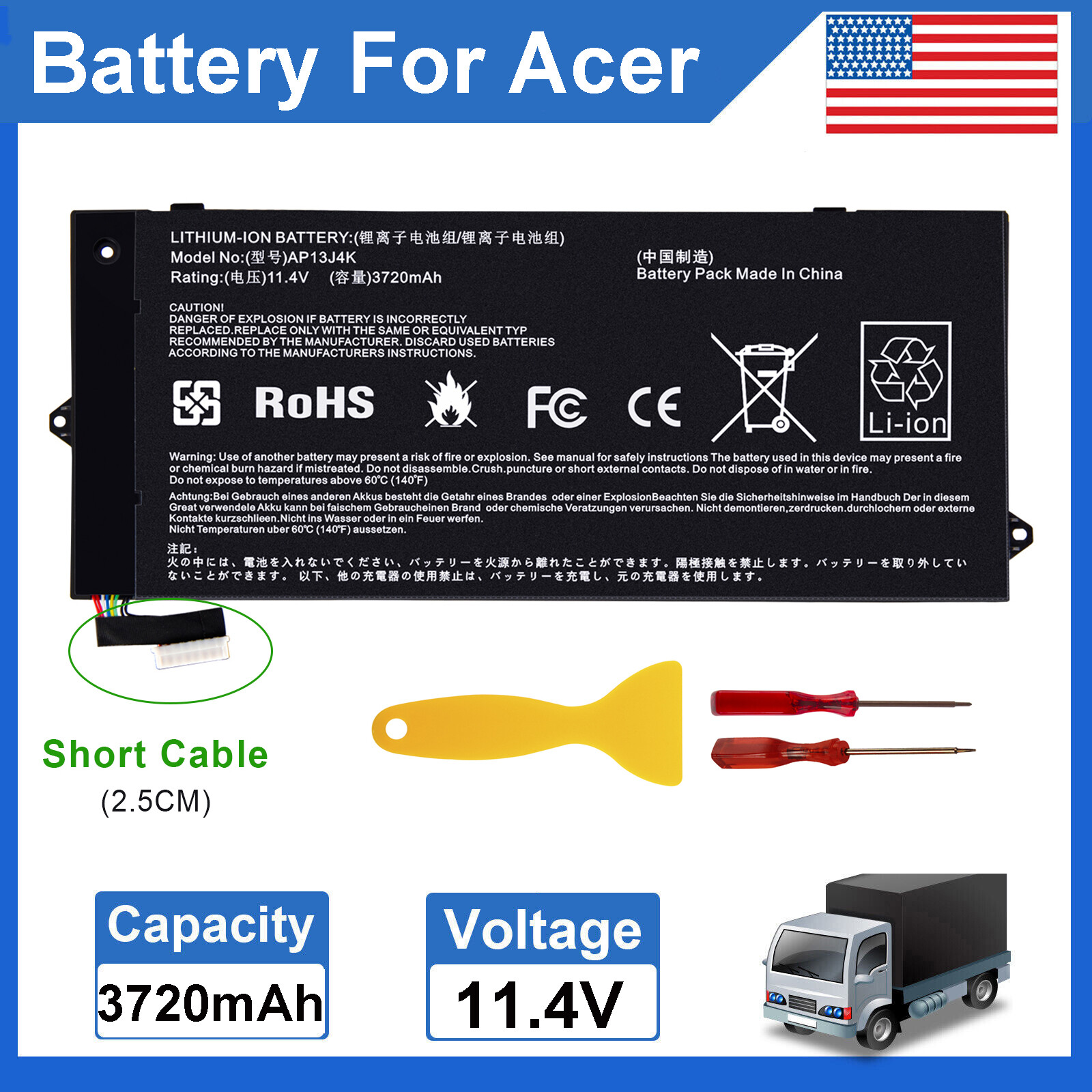NEW Battery For Acer Chromebook 11.6" C720 C720P C740 C720-2848 AP13J3K AP13J4K