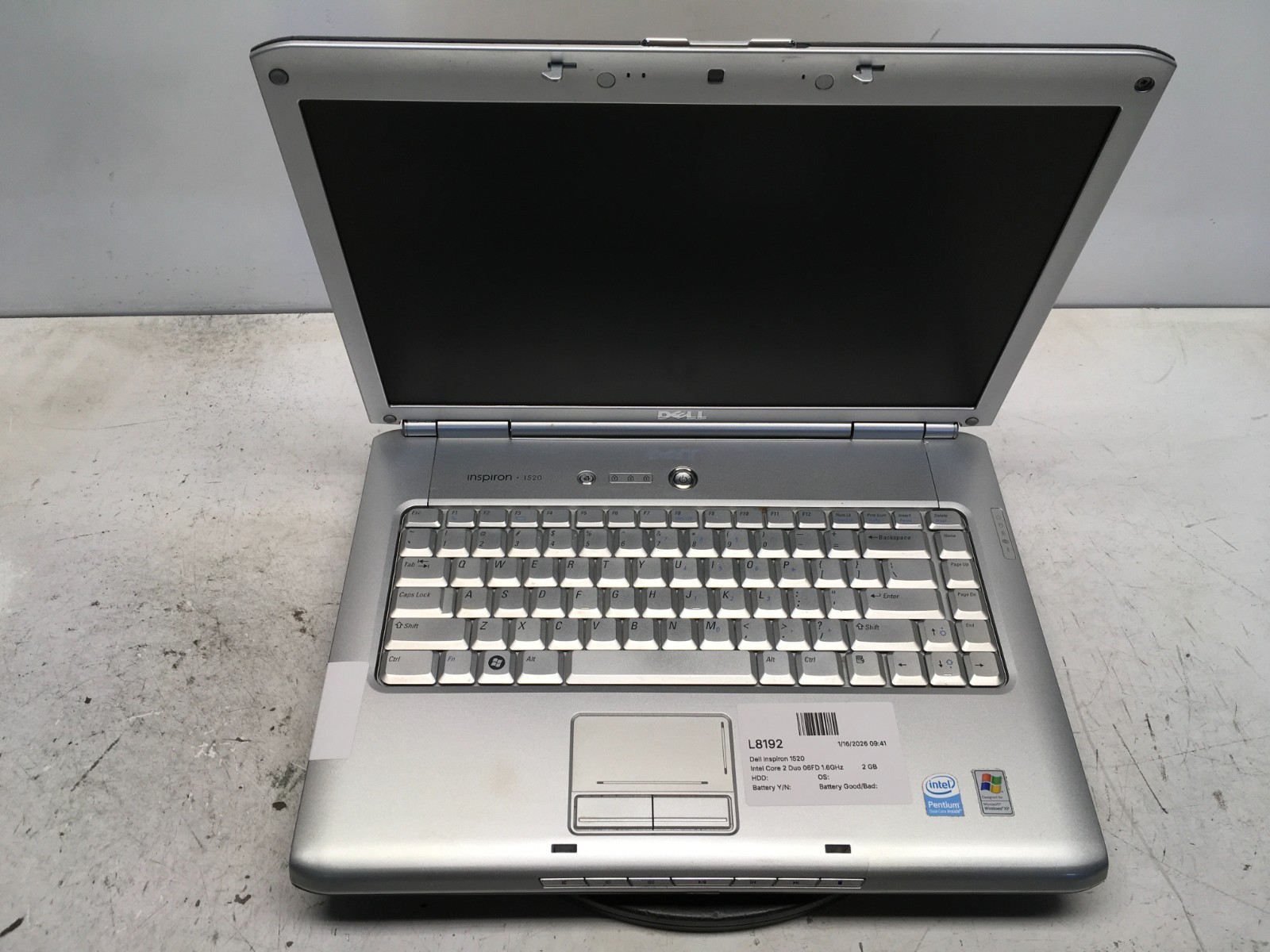 Dell Inspiron 1520 Intel Core 2 Duo 06FD 1.6GHz 2 GB NO HDD