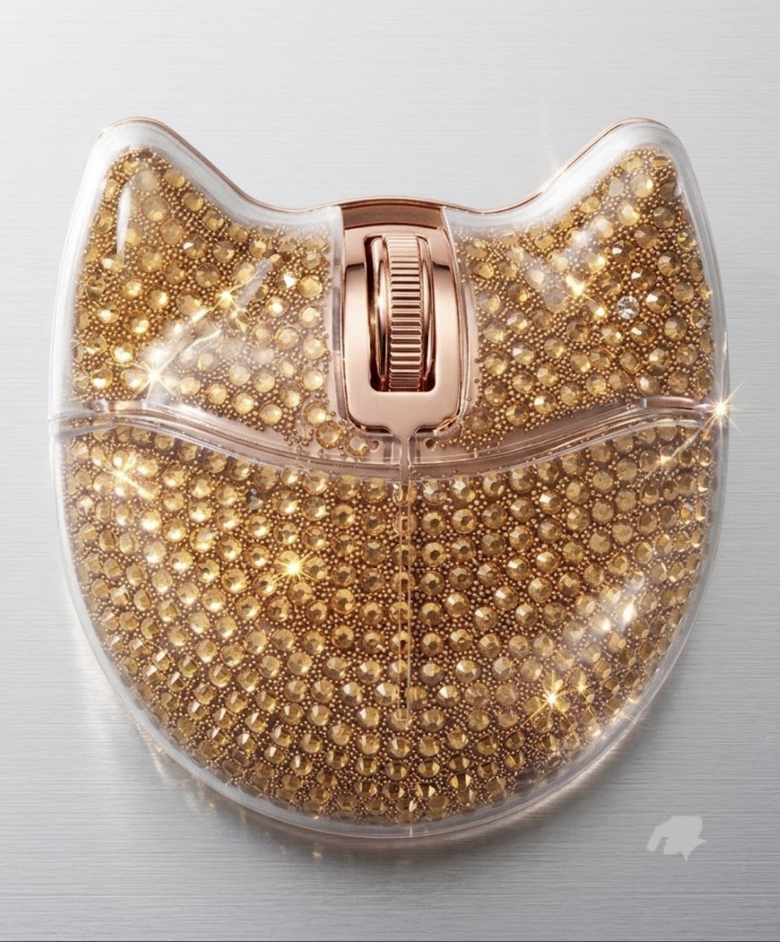 ytech Bling Cat Wireless Mouse Gold Rhinestone 2.4GHz USB Receiver NWT