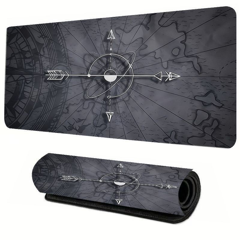 Large Black Mouse Pad with Futuristic Design and Circular Compass Pattern, Ide