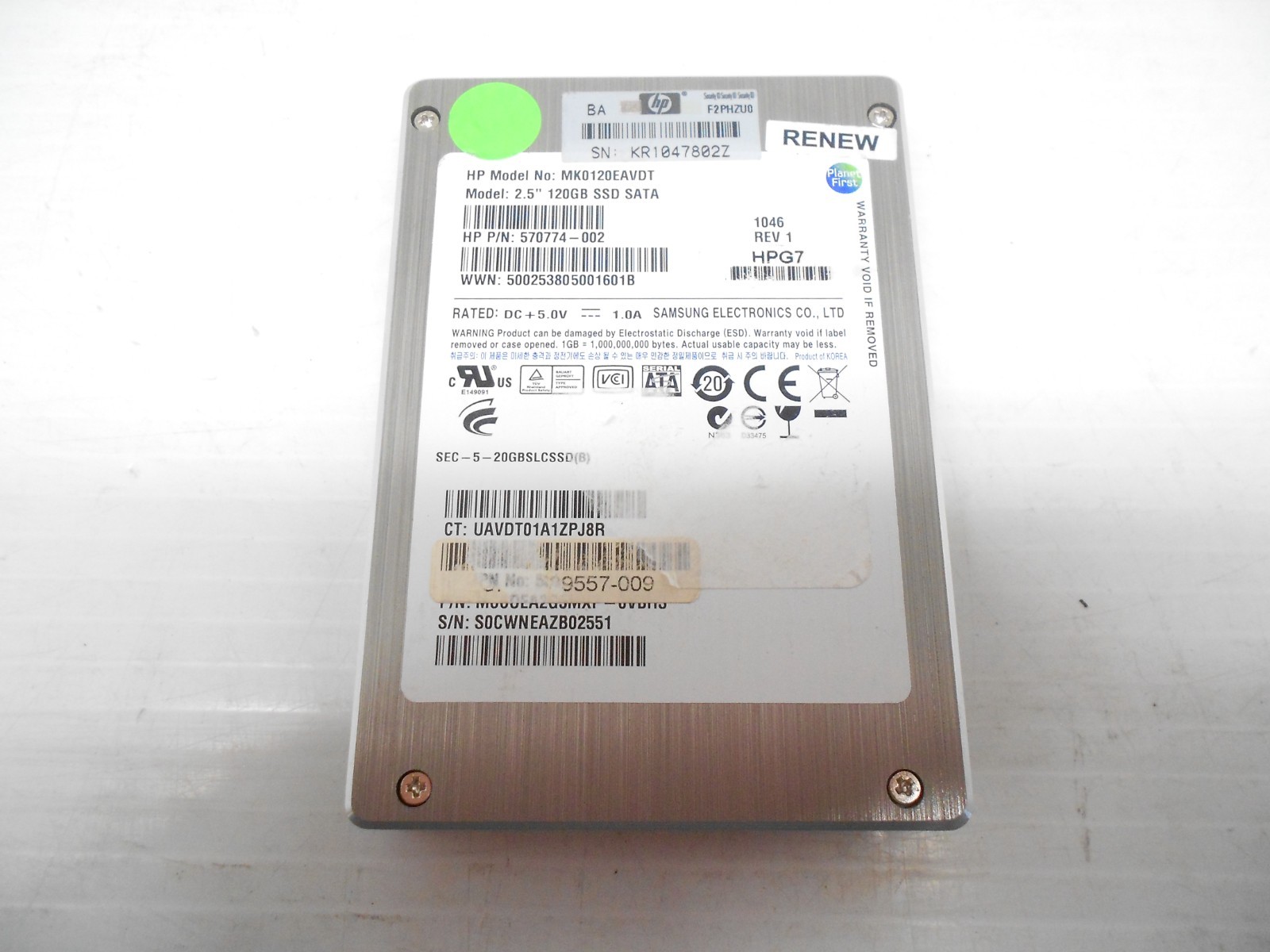 HP 570774-002 120GB SSD SATA 2.5" Server Desktop PC Hard Drive MK0120EAVDT