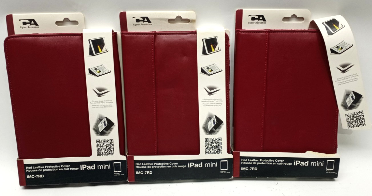 NOB Lot(3) Cyber Acoustics Red Leather Protective Cover for iPad Mini N2135 C9