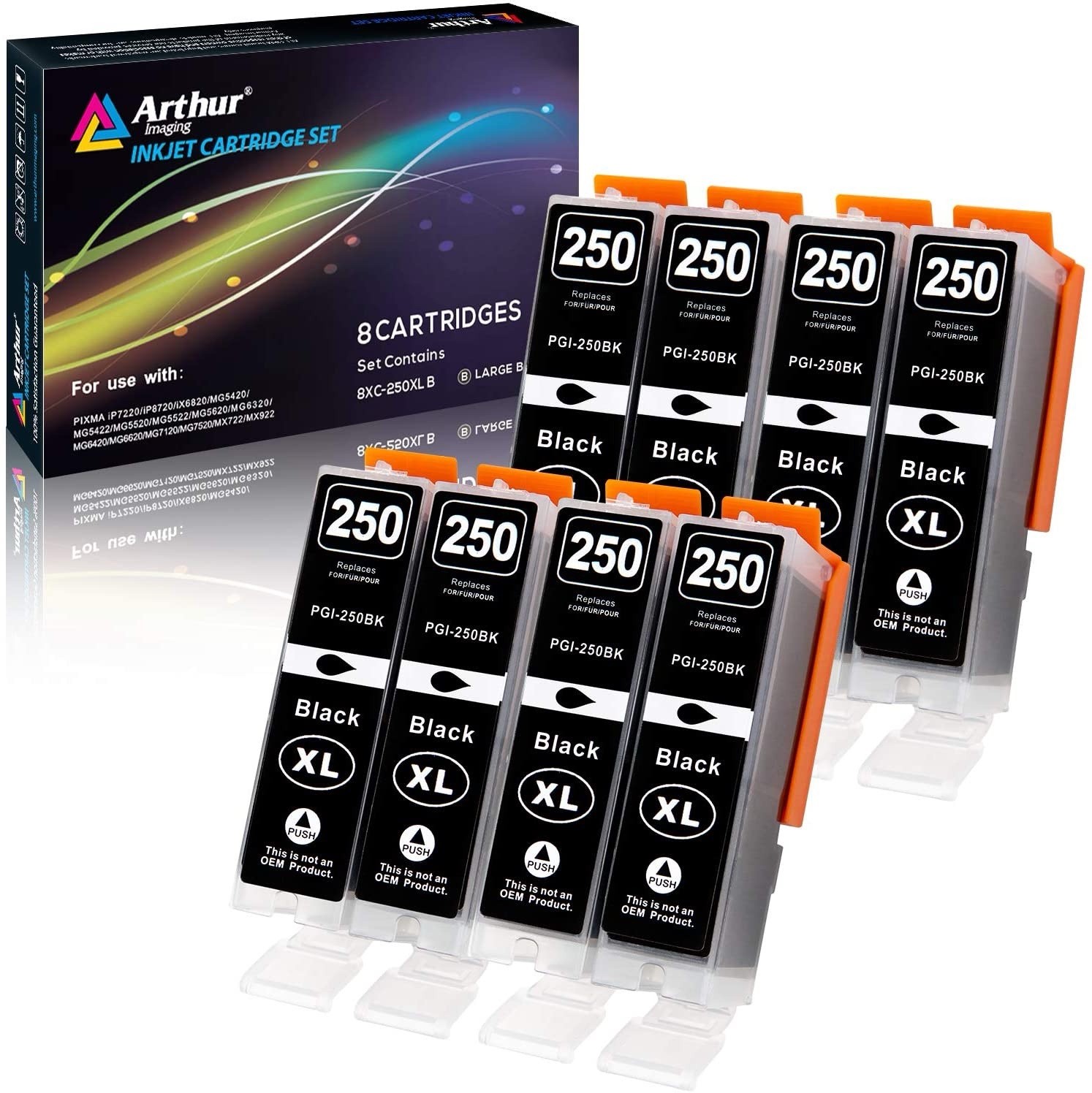 8 Pack - Arthur Imaging Compatible Ink Cartridge For Canon PGI-250XL  (Black)