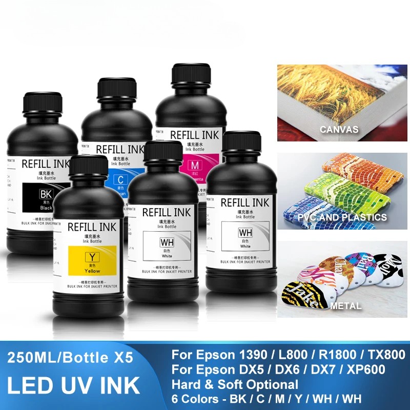 6×250ML LED UV Ink Kit For For Epson R1800 R1900 R2000 R3000 4800 4880 7800 7880