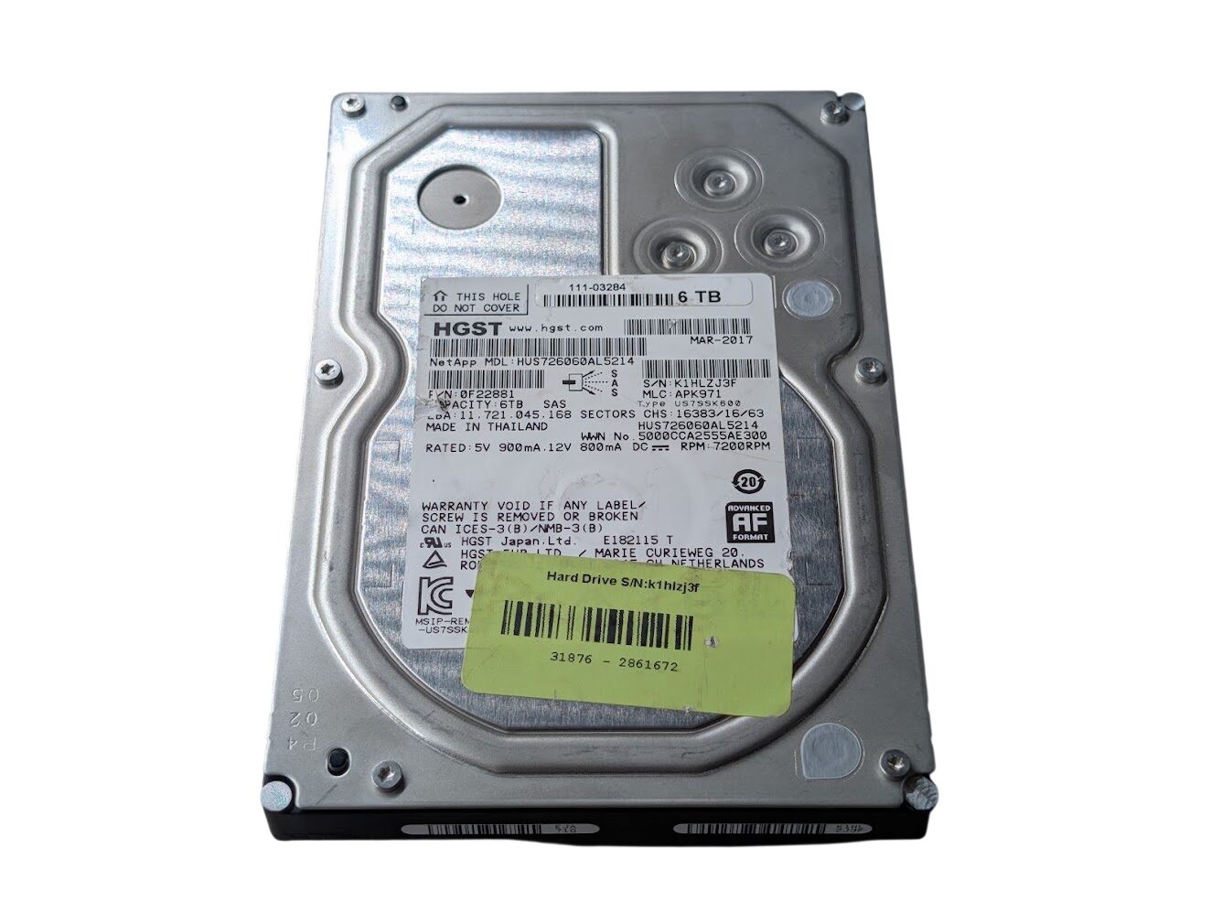HGST 6TB 0F22881 SAS Server 3.5" Hard Drive HUS726060AL5214