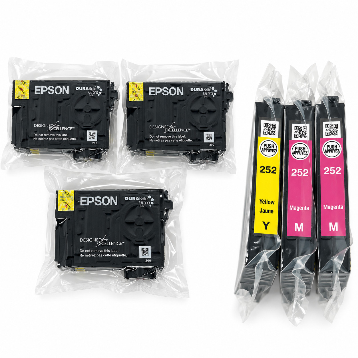 Genuine Epson 252 Ink Cartridges Lot of 3 Yellow Magenta OEM Sealed