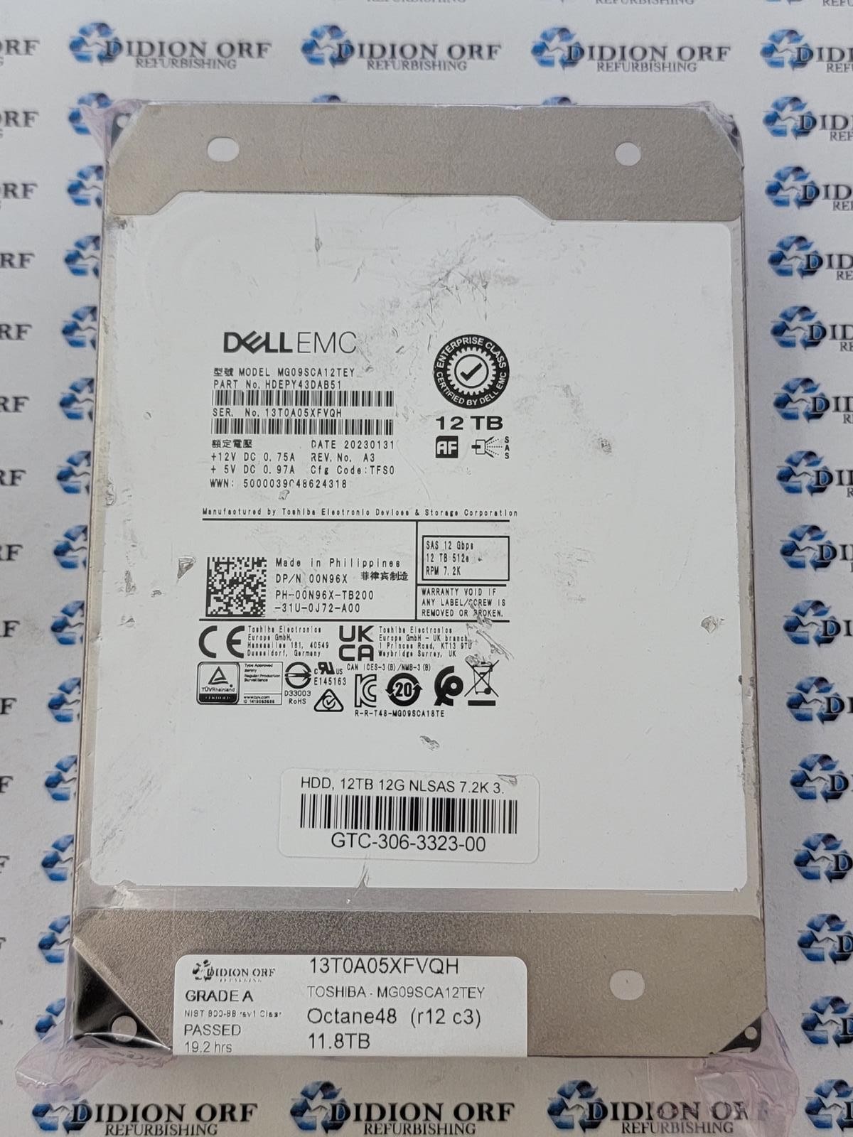 DELL 12TB 3.5" SAS HDD 7200 RPM MG09SCA12TEY, GRADE A SKU 24811