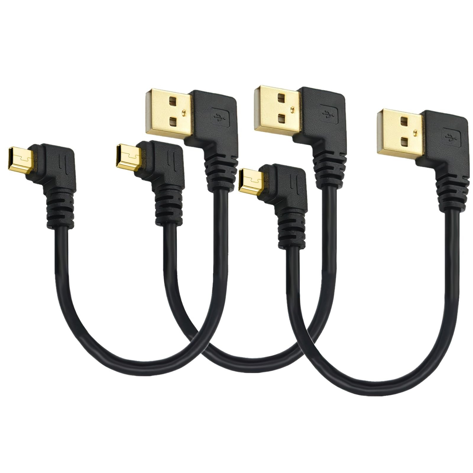 Herfair Right Angle Mini USB Cable 6 Inch Short Power 3-Pack mini 5p