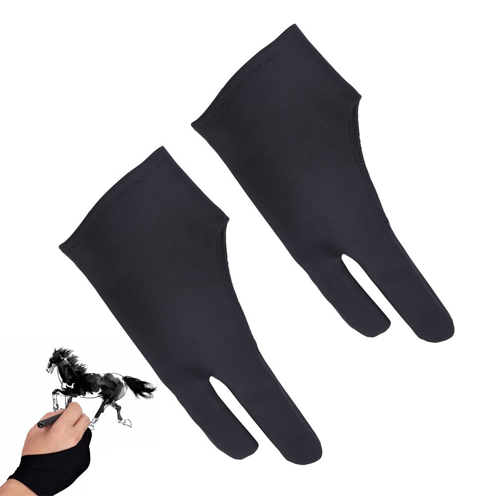 2Pcs Reusable Artist Gloves for Drawing Tablet Two Finger Breathable Black