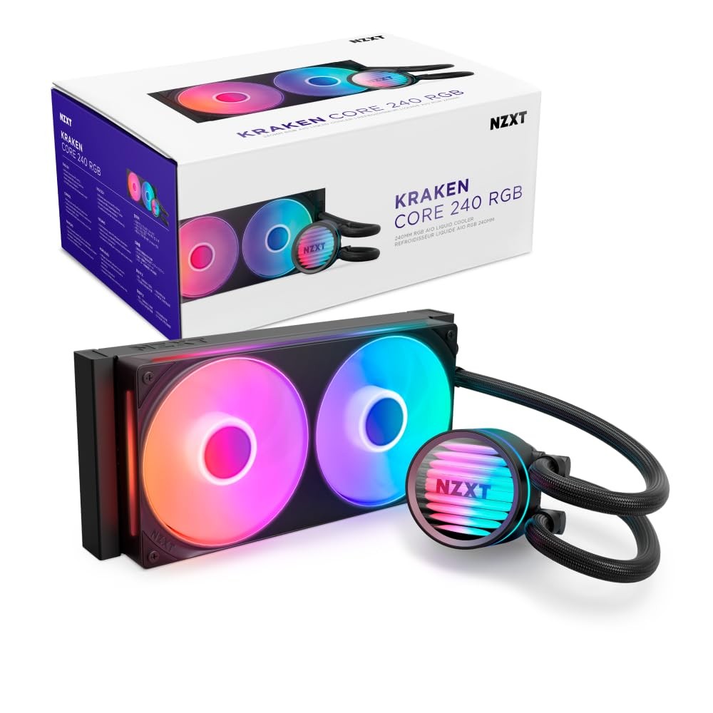 NZXT Kraken Core 240 RGB AIO CPU Liquid Cooler 240mm Radiator AM5 AM4 Black