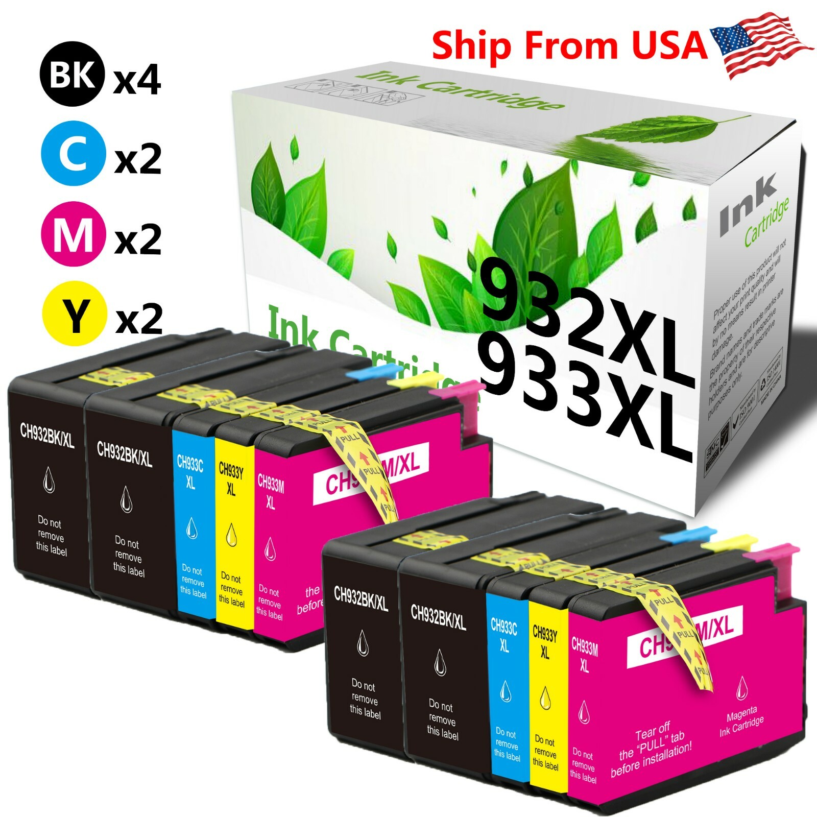 10PK 932XL 933XL 932 933 Ink Cartridge Fit For Officejet 6600 7612 6700 Printer