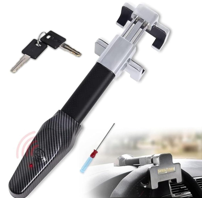 Steering Wheel Lock w/ Alarm & Light, Heavy Duty Anti-Theft Lock for Car/SUV