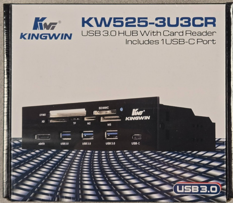 Kingwin KW525-3U3CR USB 3.0/USB C Hub & Card Reader 5.25" Panel NEW (B7) WIN MAC